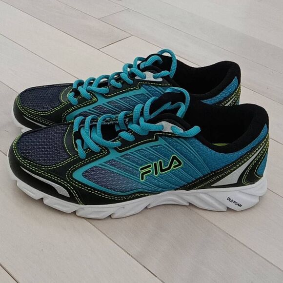 Fila Women's Black Neon Blue Lace Up DLS Foam Cool Max Running Shoes Size 7 - Picture 1 of 6